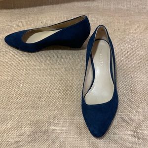 Talbots navy leather suede wedges